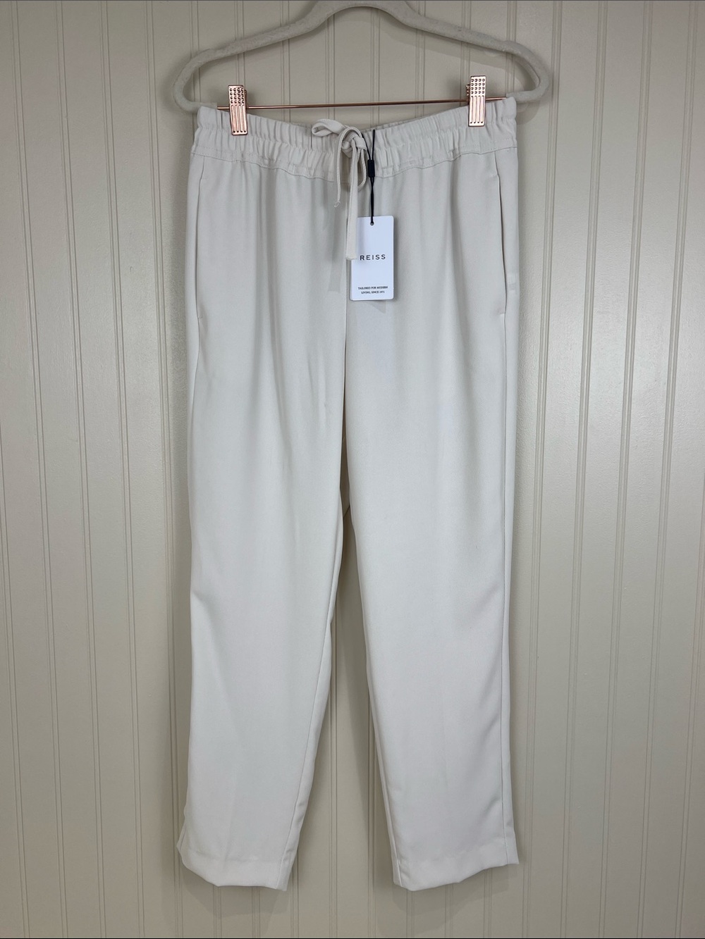 NWT Reiss Hailey Pull On Drawstring Trouser in Cream Size 4 US - Picture 2 of 11